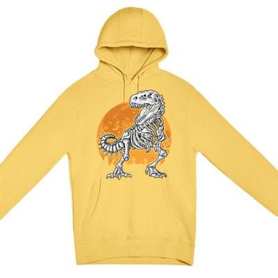 Skeleton Dinosaur T Rex Halloween Gifts Skull Rib Cage Long Sleeve Premium Pullover Hoodie