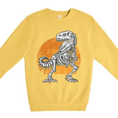 Skeleton Dinosaur T Rex Halloween Gifts Skull Rib Cage Long Sleeve Premium Crewneck Sweatshirt