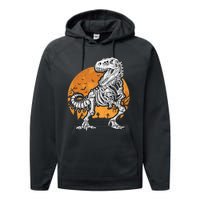 Skeleton Dinosaur T Rex Halloween Gifts Skull Rib Cage Long Sleeve Performance Fleece Hoodie