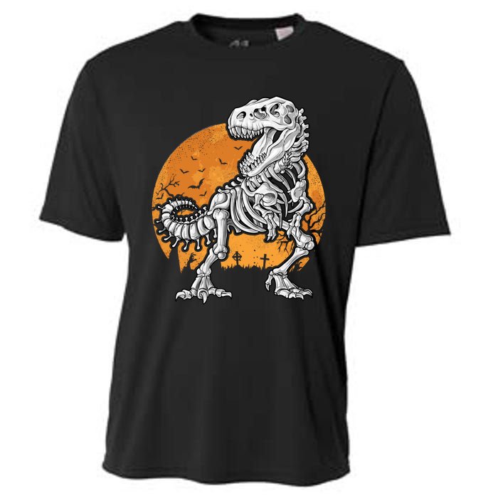 Skeleton Dinosaur T Rex Halloween Gifts Skull Rib Cage Long Sleeve Cooling Performance Crew T-Shirt