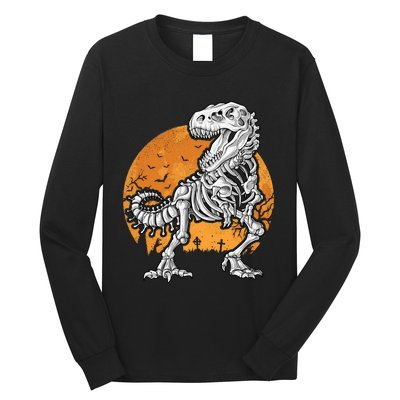 Skeleton Dinosaur T Rex Halloween Gifts Skull Rib Cage Long Sleeve Long Sleeve Shirt