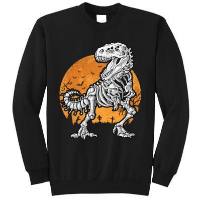 Skeleton Dinosaur T Rex Halloween Gifts Skull Rib Cage Long Sleeve Sweatshirt