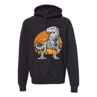 Skeleton Dinosaur T Rex Halloween Gifts Skull Rib Cage Long Sleeve Premium Hoodie