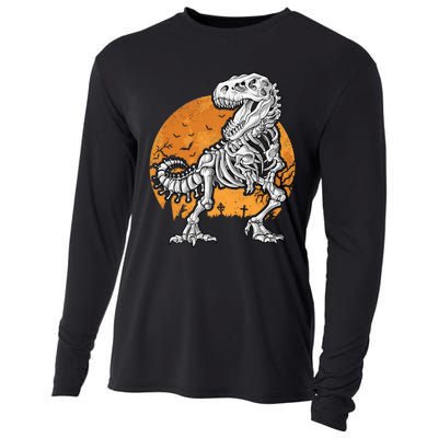 Skeleton Dinosaur T Rex Halloween Gifts Skull Rib Cage Long Sleeve Cooling Performance Long Sleeve Crew