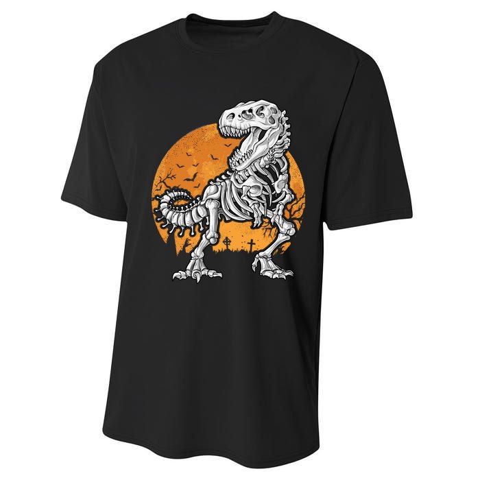 Skeleton Dinosaur T Rex Halloween Gifts Skull Rib Cage Long Sleeve Performance Sprint T-Shirt