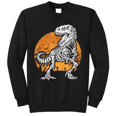 Skeleton Dinosaur T Rex Halloween Gifts Skull Rib Cage Long Sleeve Tall Sweatshirt