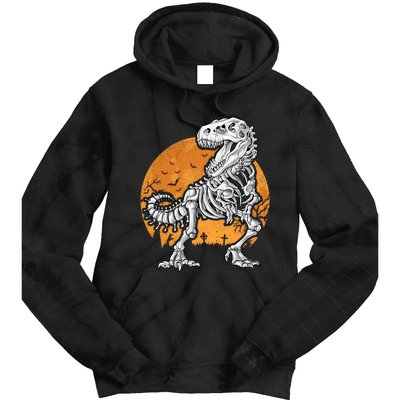 Skeleton Dinosaur T Rex Halloween Gifts Skull Rib Cage Long Sleeve Tie Dye Hoodie