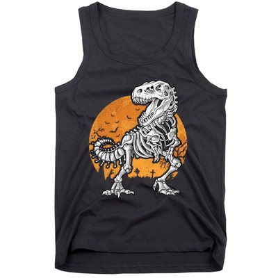 Skeleton Dinosaur T Rex Halloween Gifts Skull Rib Cage Long Sleeve Tank Top