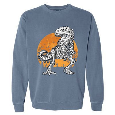 Skeleton Dinosaur T Rex Halloween Gifts Skull Rib Cage Long Sleeve Garment-Dyed Sweatshirt