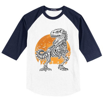 Skeleton Dinosaur T Rex Halloween Gifts Skull Rib Cage Long Sleeve Baseball Sleeve Shirt