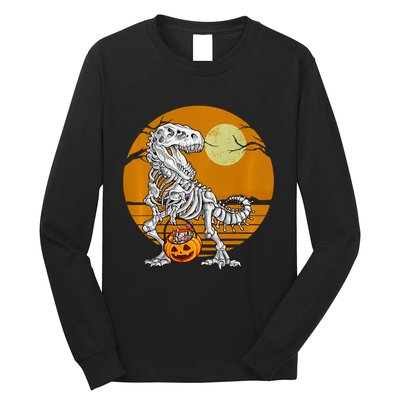Skeleton Dinosaur T Rex Halloween Moon Gifts Hoodie Long Sleeve Shirt