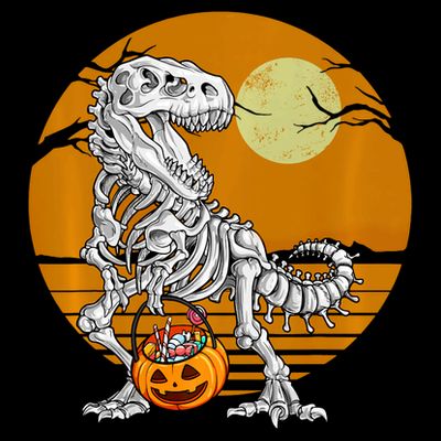 Skeleton Dinosaur T Rex Halloween Moon Gifts Hoodie T-Shirt