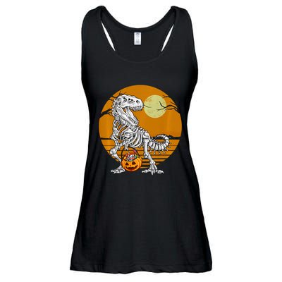 Skeleton Dinosaur T Rex Halloween Moon Gifts Hoodie Ladies Essential Flowy Tank