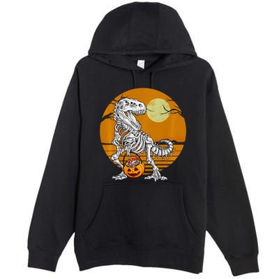 Skeleton Dinosaur T Rex Halloween Moon Gifts Hoodie Premium Pullover Hoodie