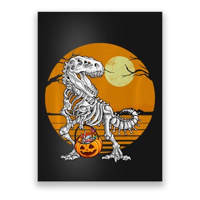 Skeleton Dinosaur T Rex Halloween Moon Gifts Hoodie Poster