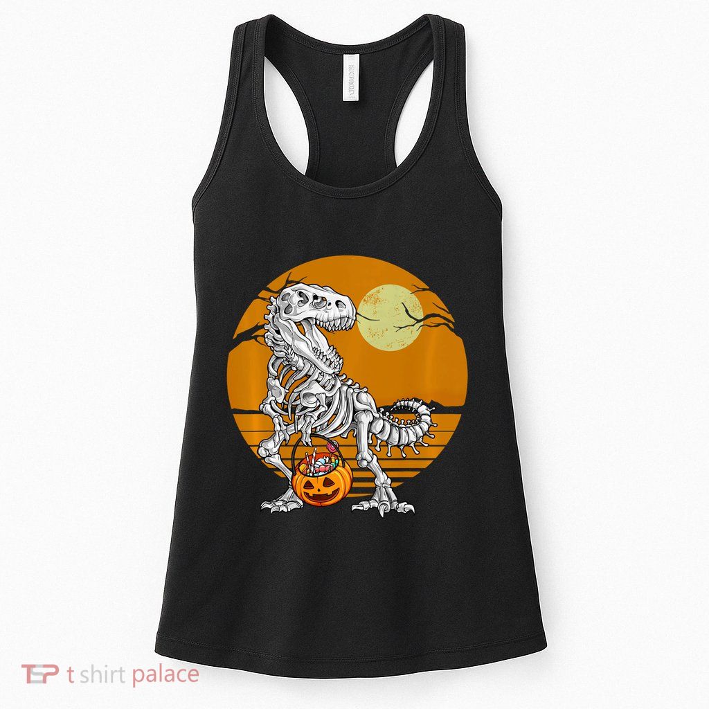 Skeleton Dinosaur T Rex Halloween Moon Gifts Hoodie Womens Tank Top