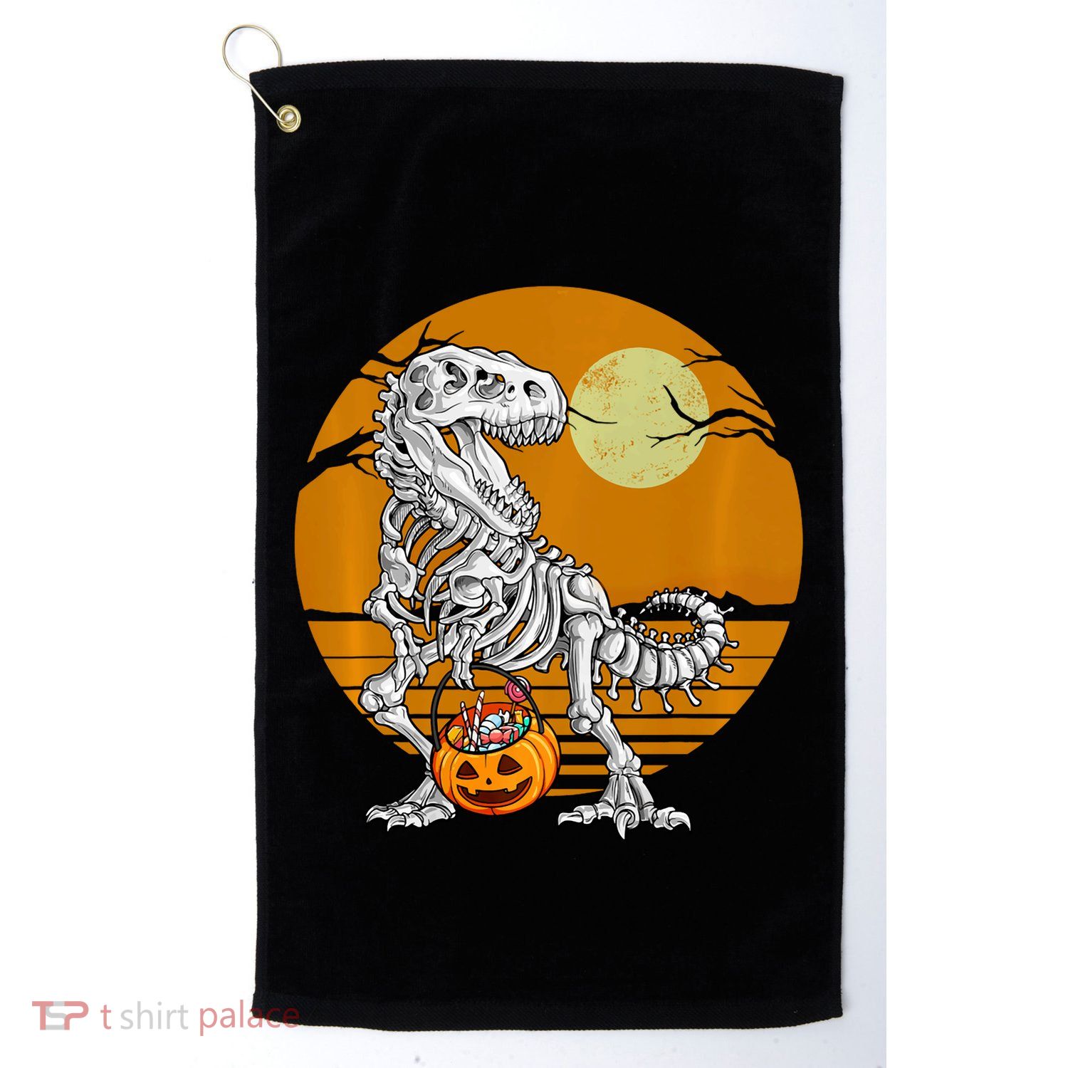 Skeleton Dinosaur T Rex Halloween Moon Gifts Hoodie Golf Towel