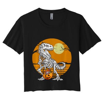 Skeleton Dinosaur T Rex Halloween Moon Gifts Hoodie Crop Top