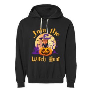 Scary Donald Trump Witch Halloween Day Join The Witch Hunt Garment-Dyed Fleece Hoodie