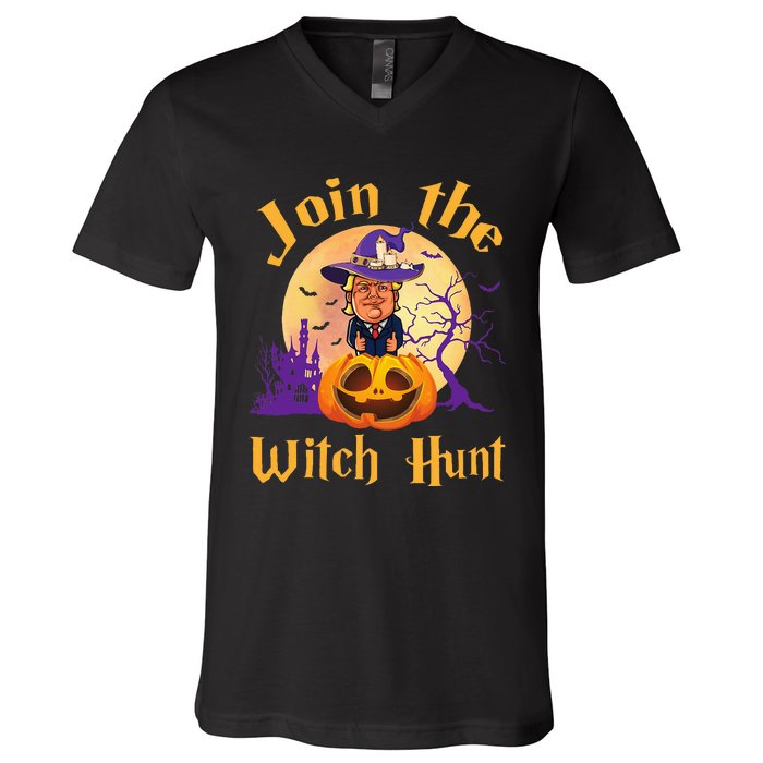 Scary Donald Trump Witch Halloween Day Join The Witch Hunt V-Neck T-Shirt