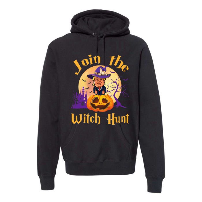 Scary Donald Trump Witch Halloween Day Join The Witch Hunt Premium Hoodie