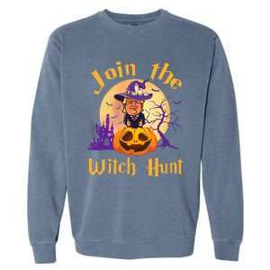 Scary Donald Trump Witch Halloween Day Join The Witch Hunt Garment-Dyed Sweatshirt