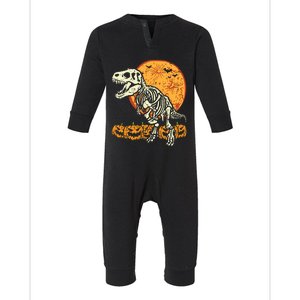 Skeleton Dinosaur Trex Dino Pumpkins Moon Boy Halloween Infant Fleece One Piece