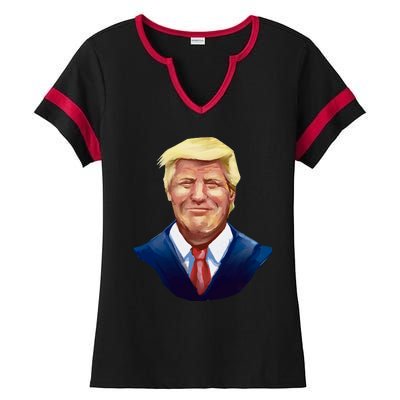 Smiling Donald Trump Portrait Ladies Halftime Notch Neck Tee