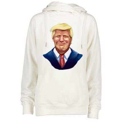 Smiling Donald Trump Portrait Womens Funnel Neck Pullover Hood