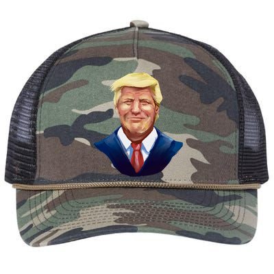 Smiling Donald Trump Portrait Retro Rope Trucker Hat Cap