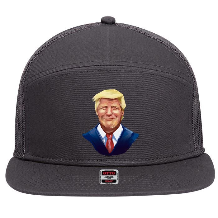 Smiling Donald Trump Portrait 7 Panel Mesh Trucker Snapback Hat