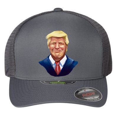 Smiling Donald Trump Portrait Flexfit Unipanel Trucker Cap