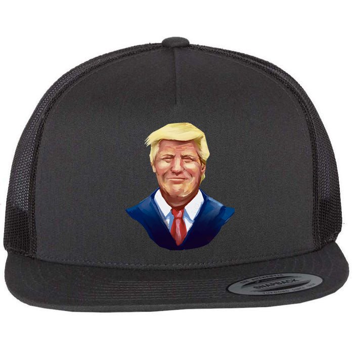 Smiling Donald Trump Portrait Flat Bill Trucker Hat