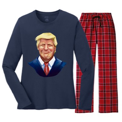 Smiling Donald Trump Portrait Women's Long Sleeve Flannel Pajama Set 