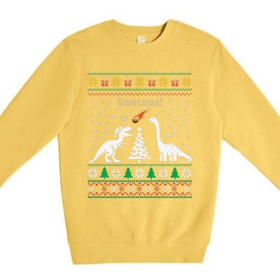 Santa Dinosaur Ugly Sweater Christmas Meteor Meteoroid T Rex Gift Premium Crewneck Sweatshirt