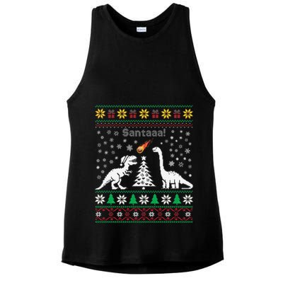 Santa Dinosaur Ugly Sweater Christmas Meteor Meteoroid T Rex Gift Ladies PosiCharge Tri-Blend Wicking Tank
