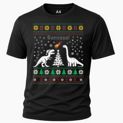 Santa Dinosaur Ugly Sweater Christmas Meteor Meteoroid T Rex Gift Cooling Performance Crew T-Shirt