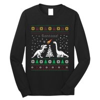 Santa Dinosaur Ugly Sweater Christmas Meteor Meteoroid T Rex Gift Long Sleeve Shirt