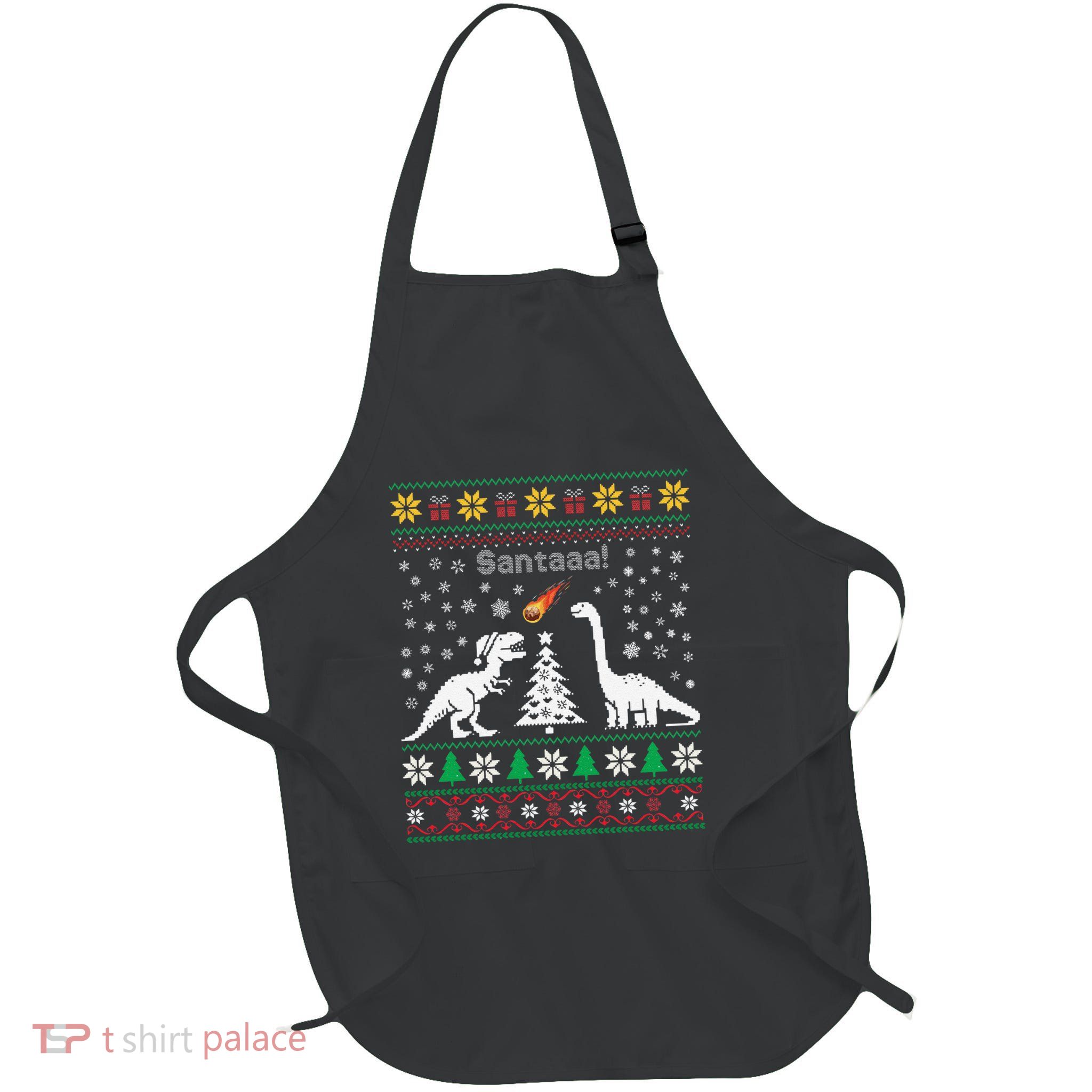 Santa Dinosaur Ugly Sweater Christmas Meteor Meteoroid T Rex Gift Full-Length Apron With Pockets
