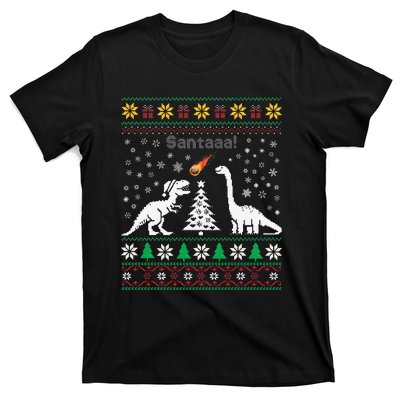 Santa Dinosaur Ugly Sweater Christmas Meteor Meteoroid T Rex Gift T-Shirt