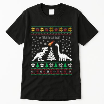 Santa Dinosaur Ugly Sweater Christmas Meteor Meteoroid T Rex Gift Tall T-Shirt