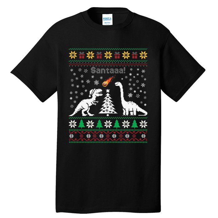 Santa Dinosaur Ugly Sweater Christmas Meteor Meteoroid T Rex Gift Tall T-Shirt