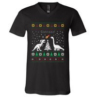 Santa Dinosaur Ugly Sweater Christmas Meteor Meteoroid T Rex Gift V-Neck T-Shirt