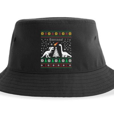 Santa Dinosaur Ugly Sweater Christmas Meteor Meteoroid T Rex Gift Sustainable Bucket Hat