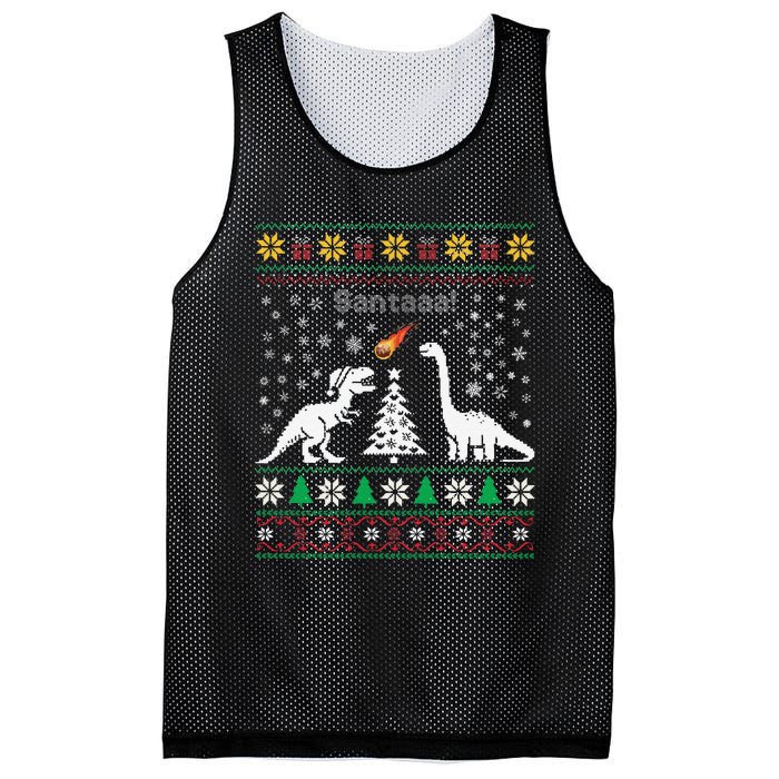 Santa Dinosaur Ugly Sweater Christmas Meteor Meteoroid T Rex Gift Mesh Reversible Basketball Jersey Tank