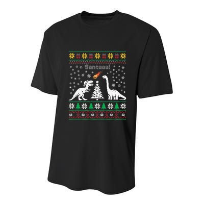 Santa Dinosaur Ugly Sweater Christmas Meteor Meteoroid T Rex Gift Youth Performance Sprint T-Shirt