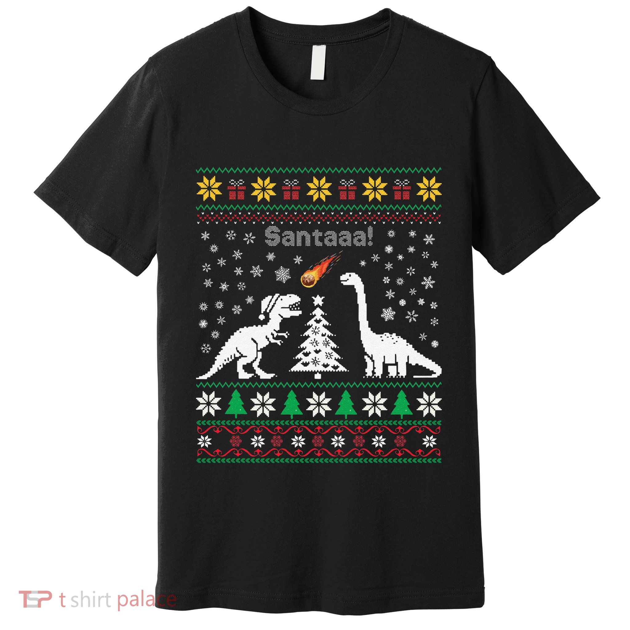 Santa Dinosaur Ugly Sweater Christmas Meteor Meteoroid T Rex Gift Premium T-Shirt