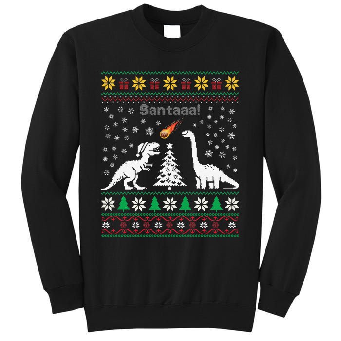 Santa Dinosaur Ugly Sweater Christmas Meteor Meteoroid T Rex Gift Tall Sweatshirt