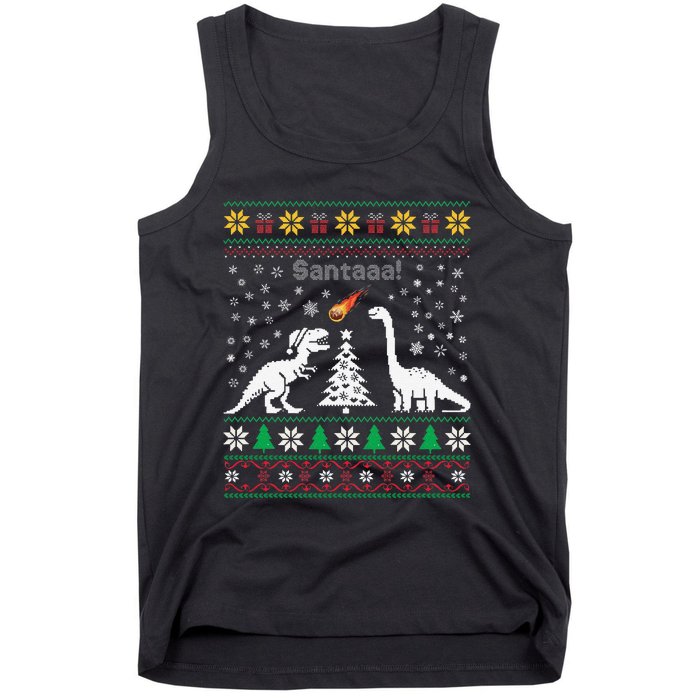 Santa Dinosaur Ugly Sweater Christmas Meteor Meteoroid T Rex Gift Tank Top