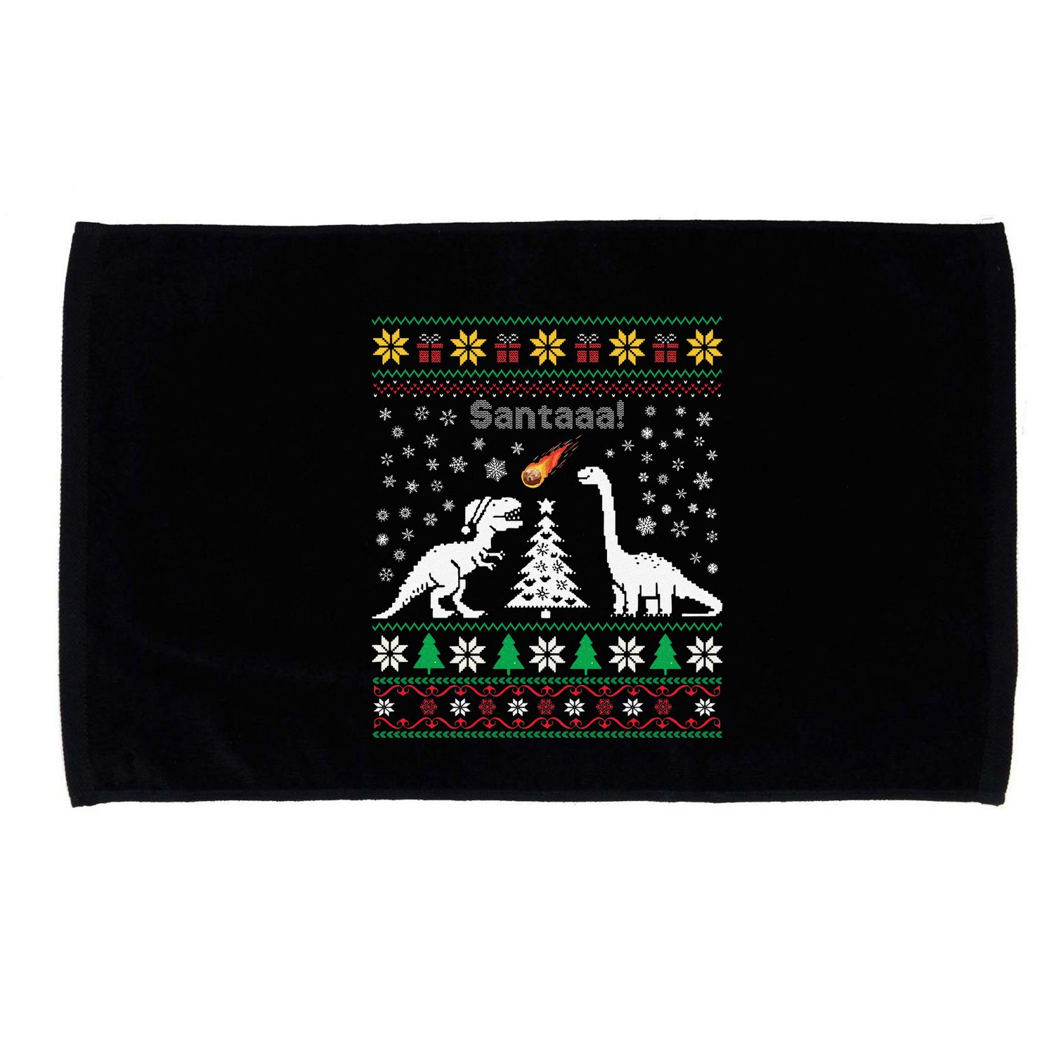 Santa Dinosaur Ugly Sweater Christmas Meteor Meteoroid T Rex Gift Microfiber Hand Towel